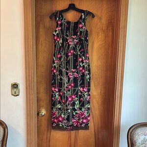 Marchesa Black and Pink Sheath Cocktail Dress